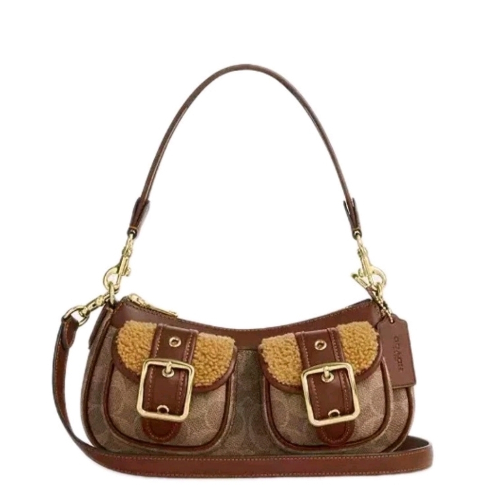 Coach Ashton Signature Canvas Shearling Buckle Bag Crossbody NWT